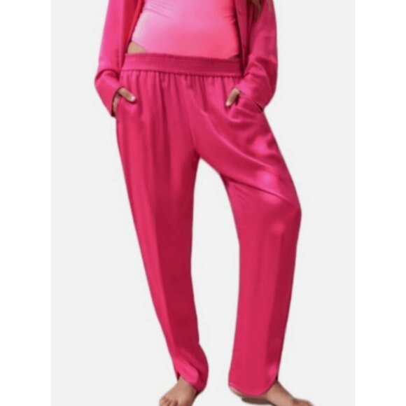 Zara Womens Hot Pink Satin Silky Jogger Pants Sz Medium Flowy Artzy - Picture 1 of 13